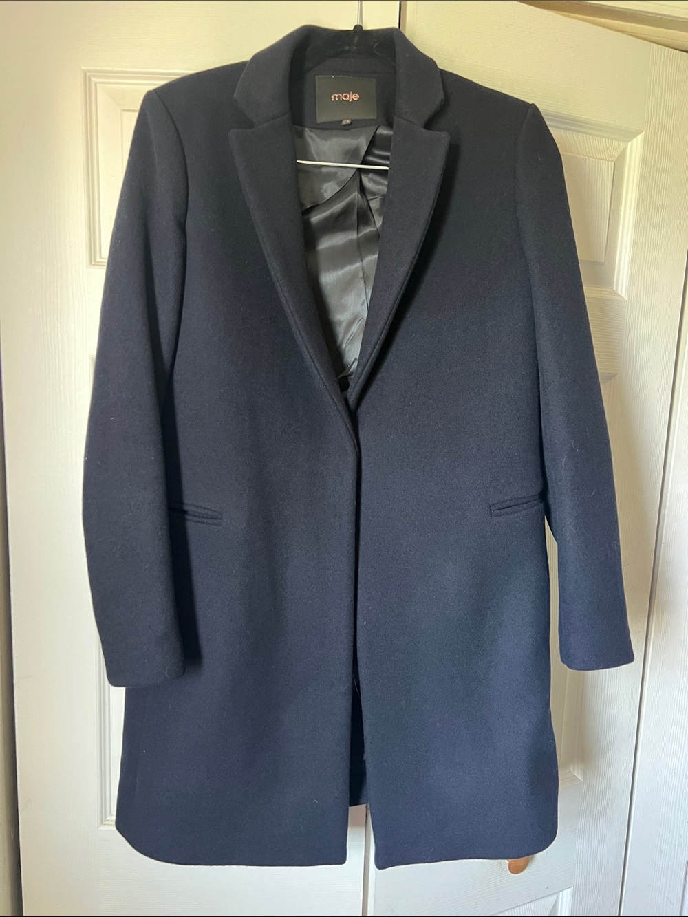 Maje Dark Navy Wool Blend Tailored Coat